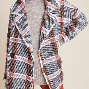 Anthropologie Plaid Tweed Coat with Button